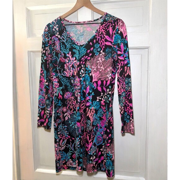 Lilly‎ Pulitzer Etta Dress Long Sleeve Onyx Twilight Coral Size  Small - Picture 4 of 11